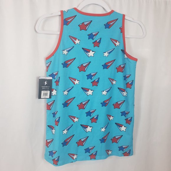RAGS Blue Shooting Stars Tank Top with Red Pocket and Trim 3/4Y - Picture 5 of 7